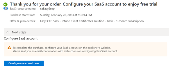 Azure Portal Configure SaaS Account