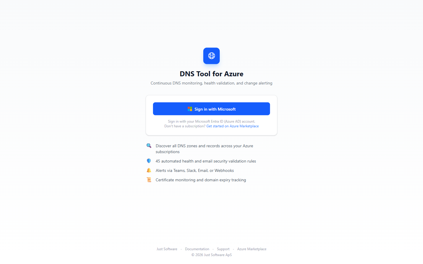 The DNS Tool sign-in page
