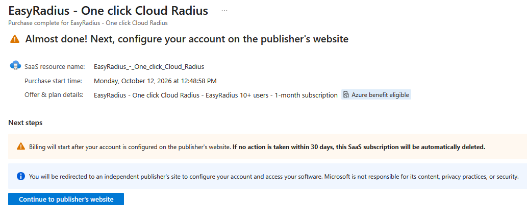 Azure Portal Configure SaaS Account