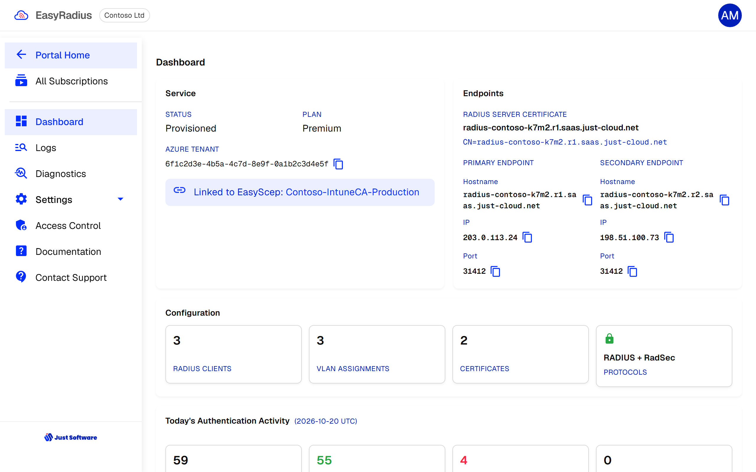 EasyRadius dashboard