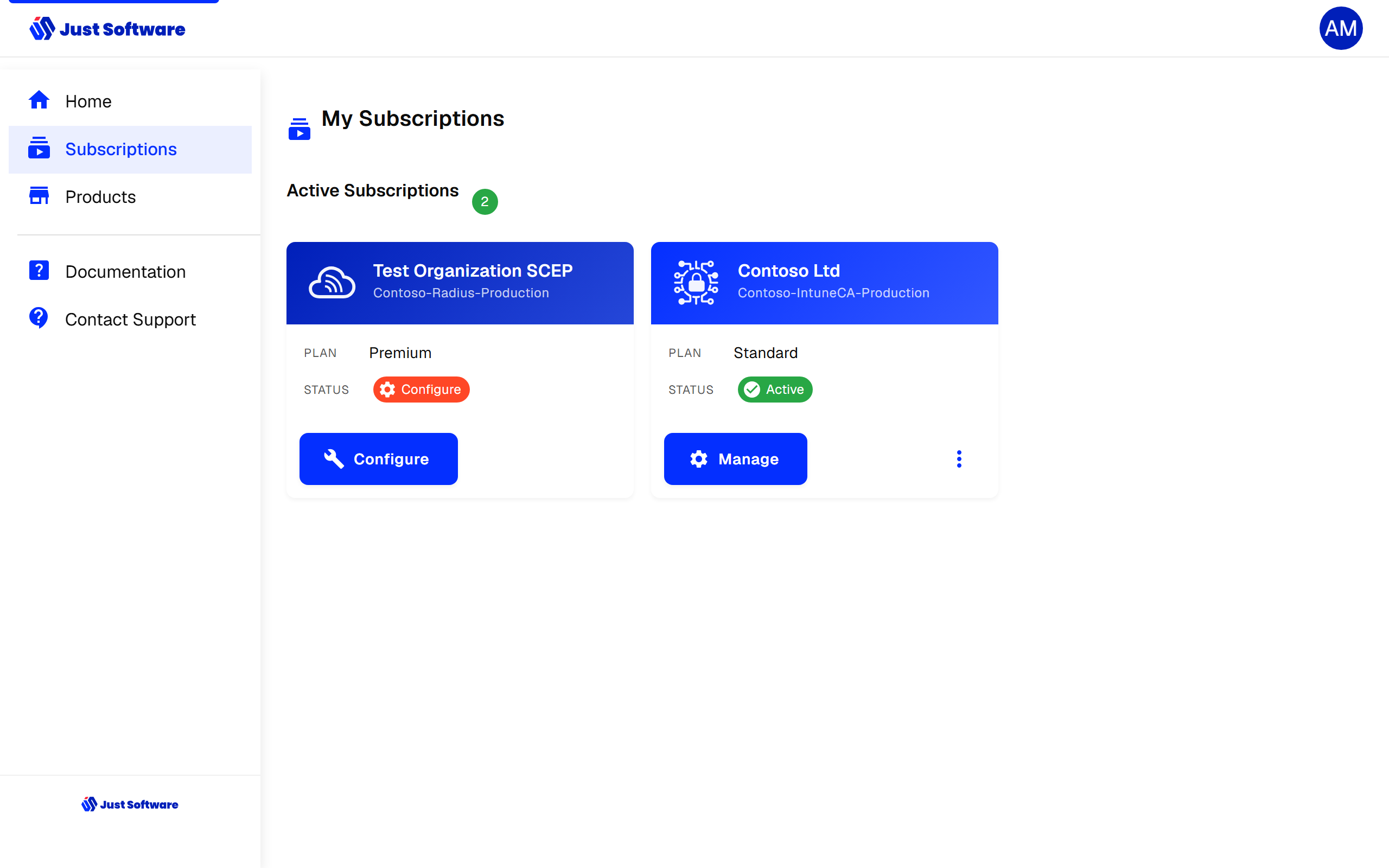 Subscription awaiting setup in the administration portal