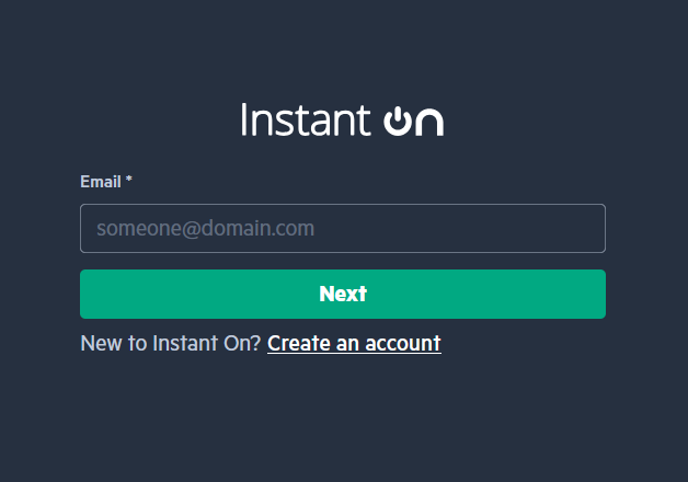 HPE Instant On portal sign-in page
