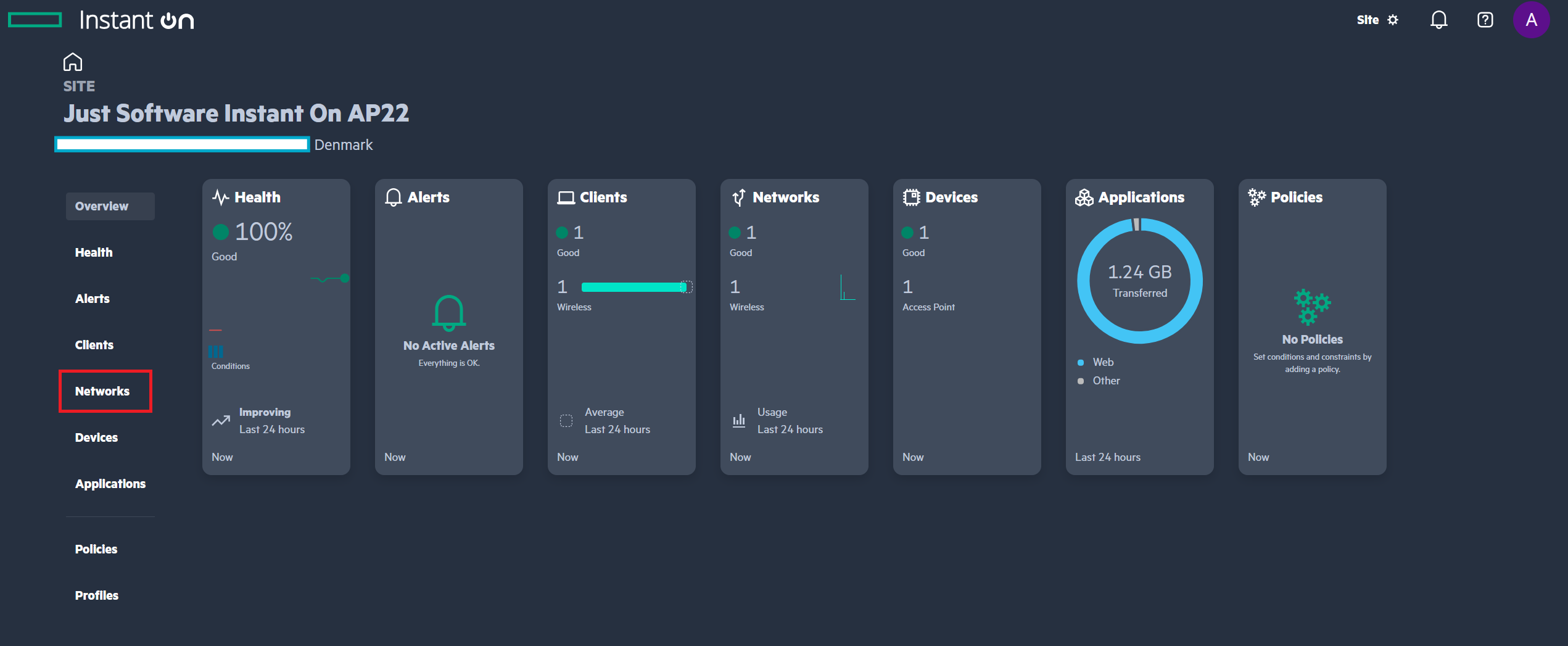 HPE Instant On dashboard