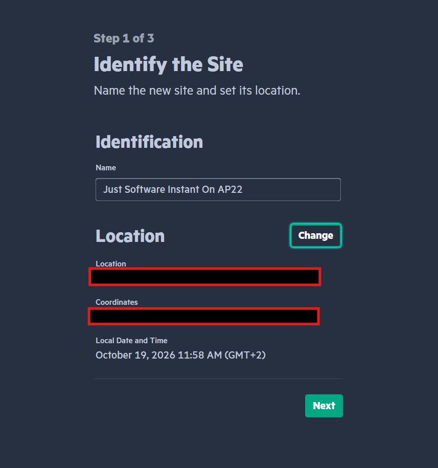 Site name and location fields