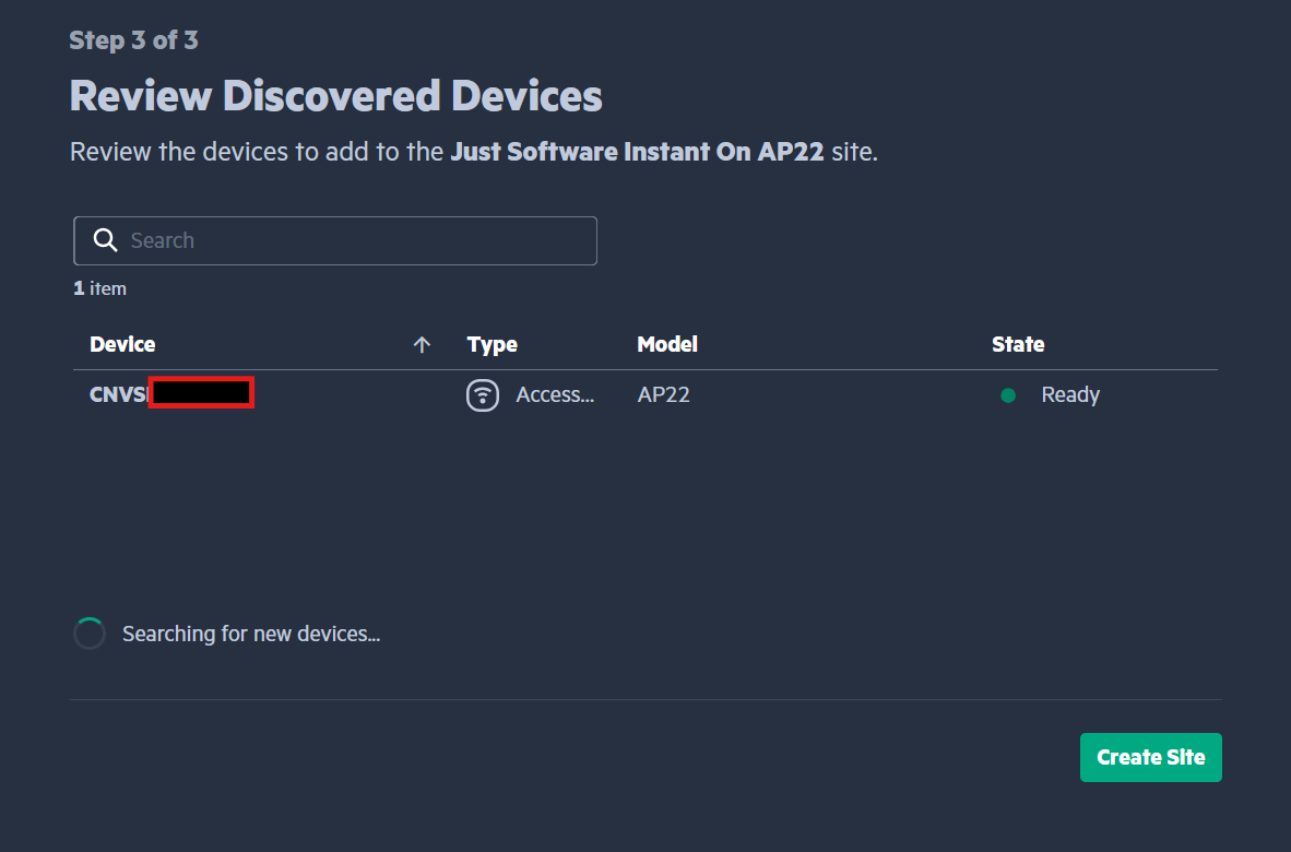 Review discovered devices page