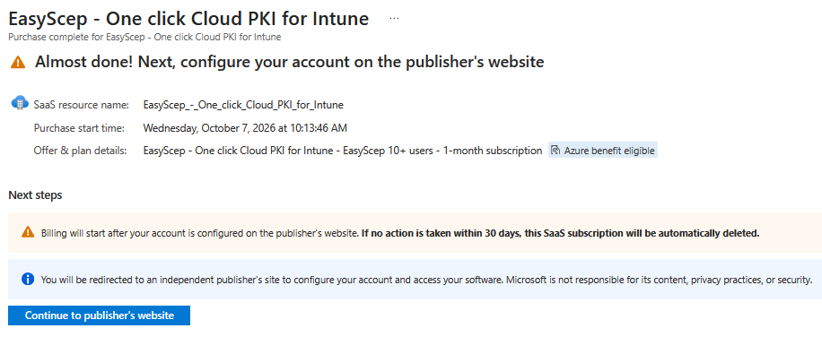 Azure Portal Configure SaaS Account