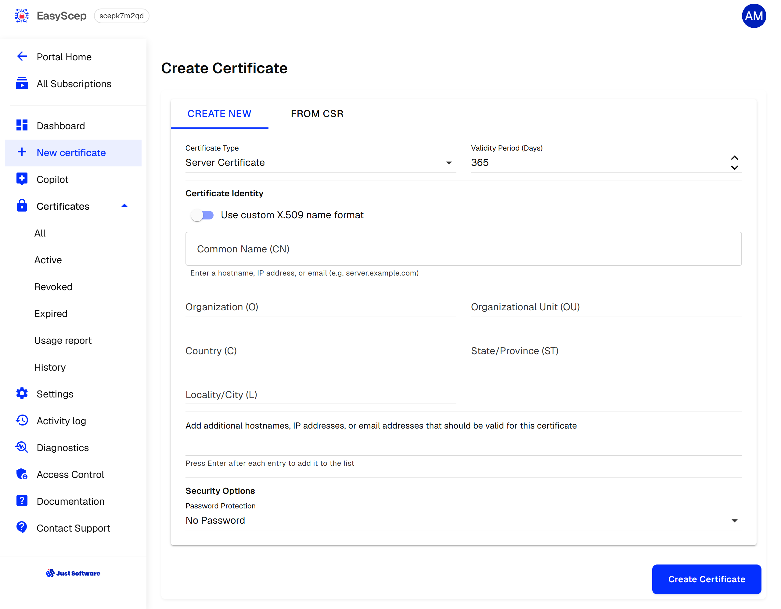 New certificate