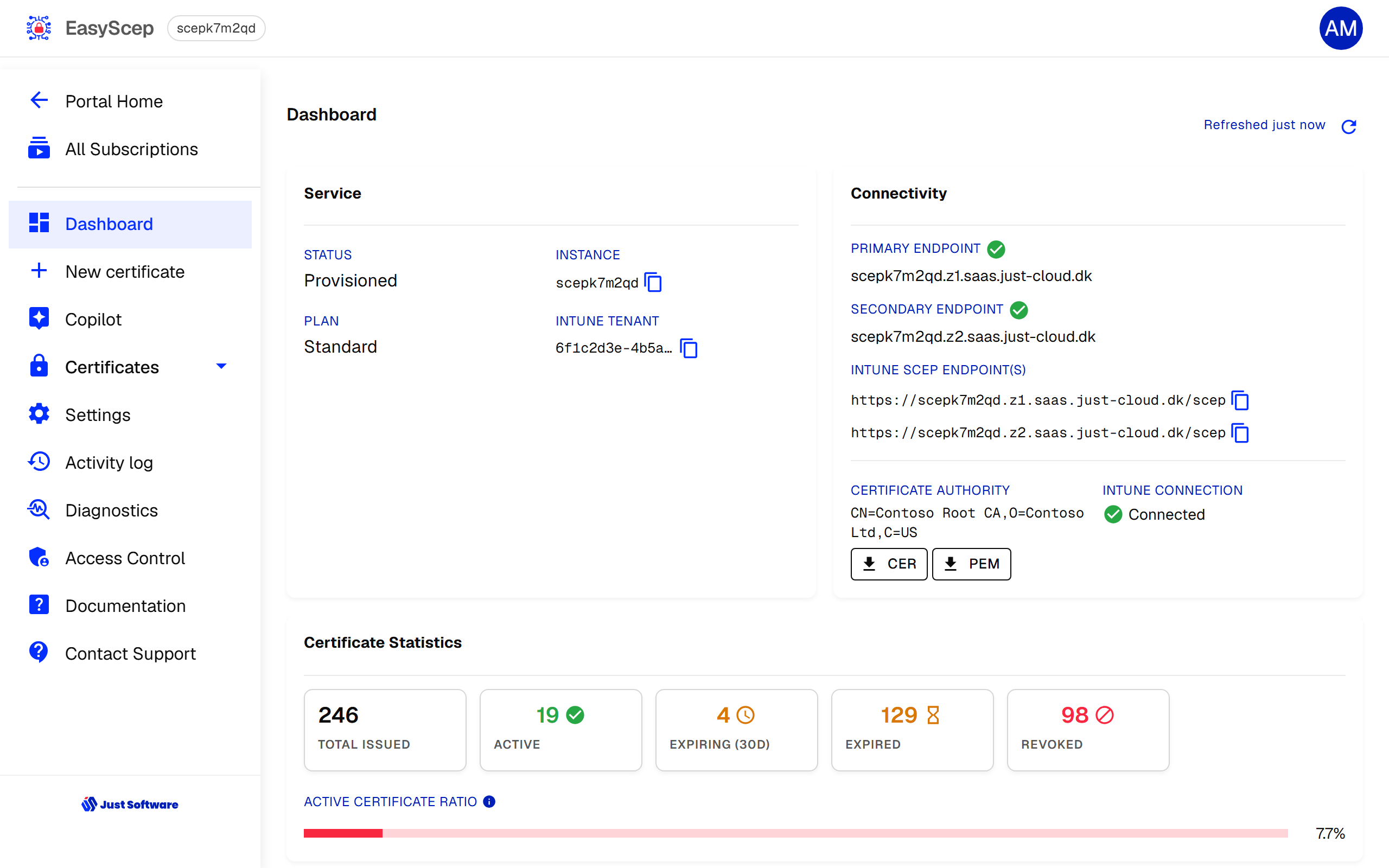 EasyScep dashboard