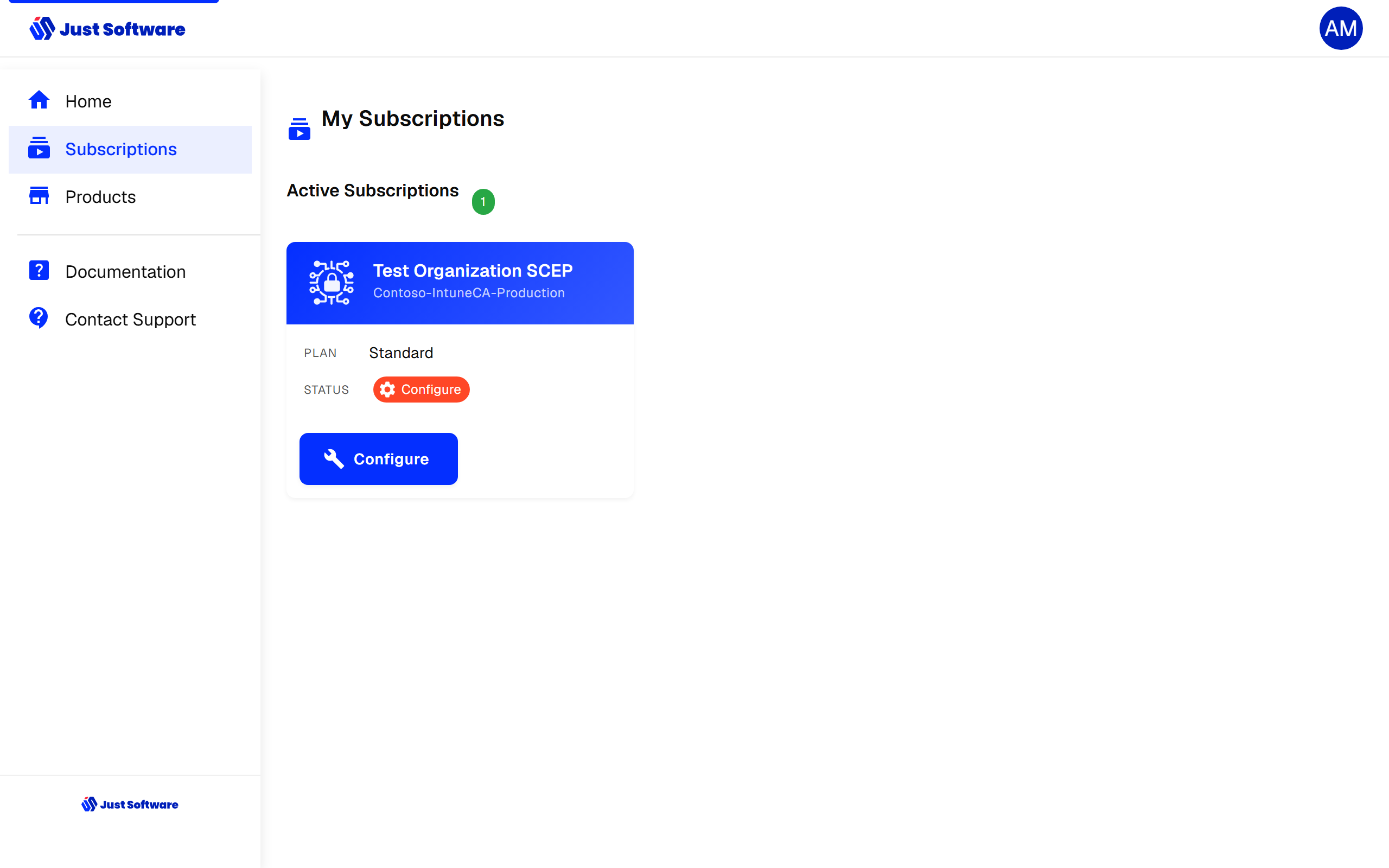 Subscription awaiting setup in the administration portal