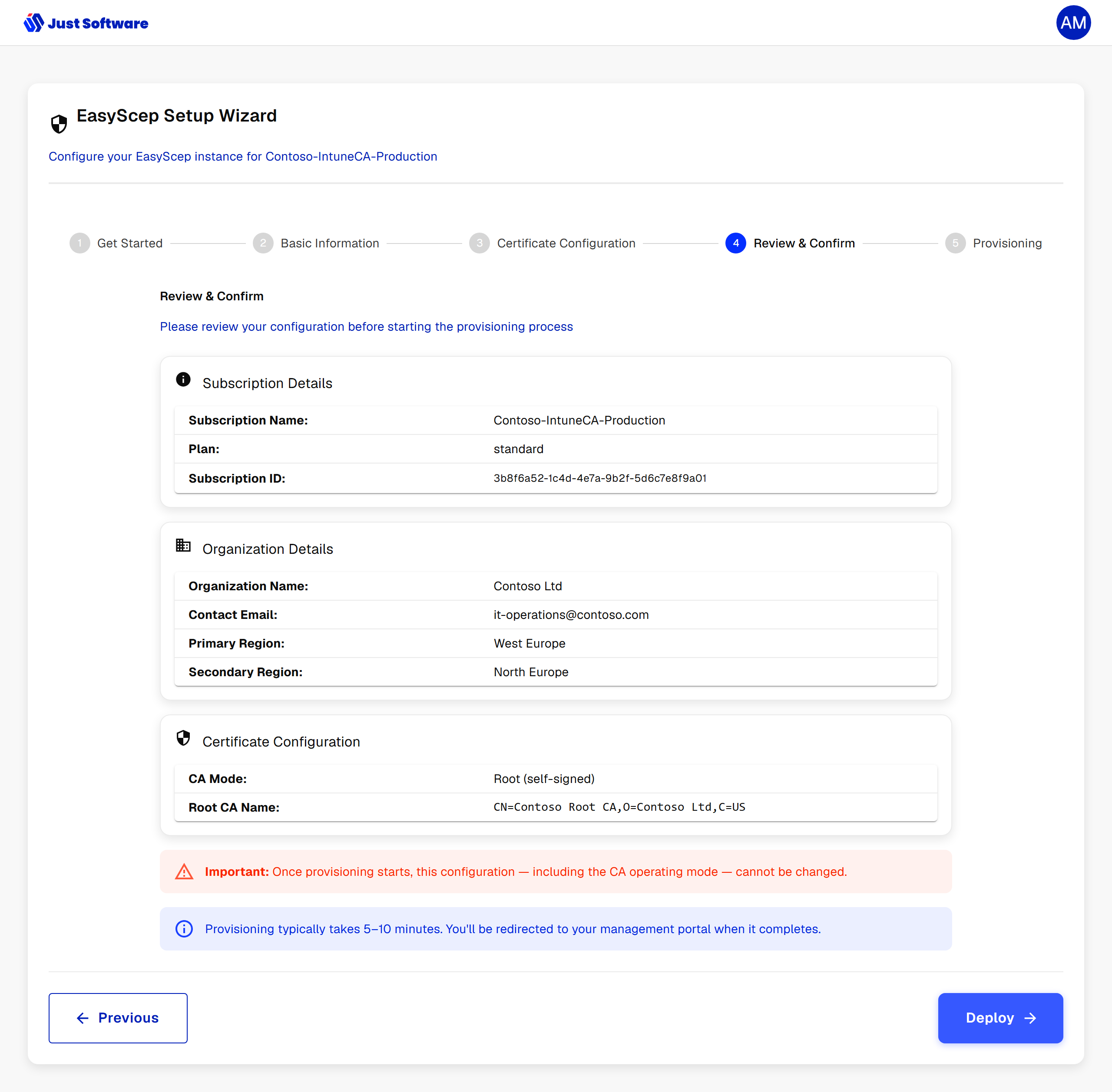 EasyScep wizard: review