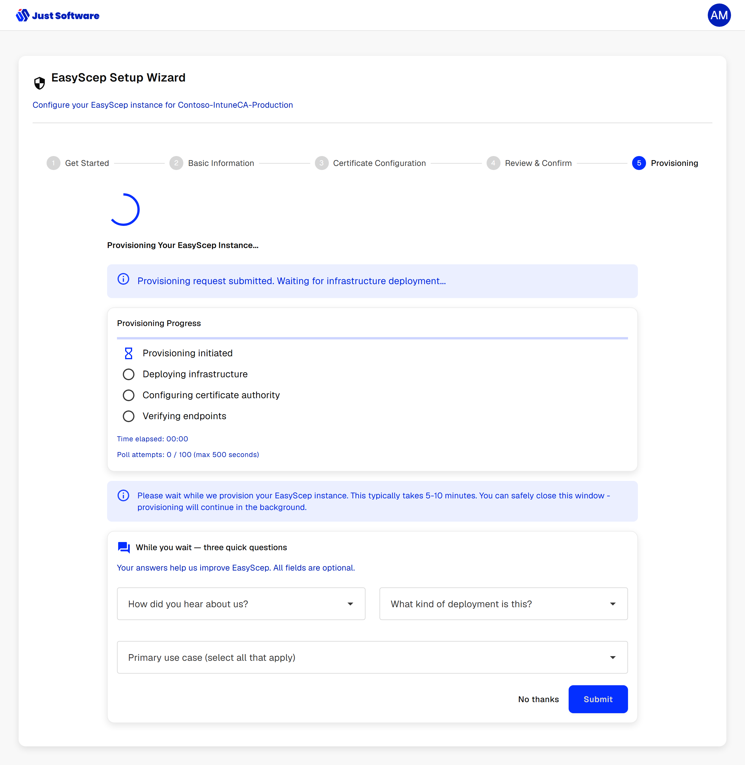 EasyScep wizard: provisioning
