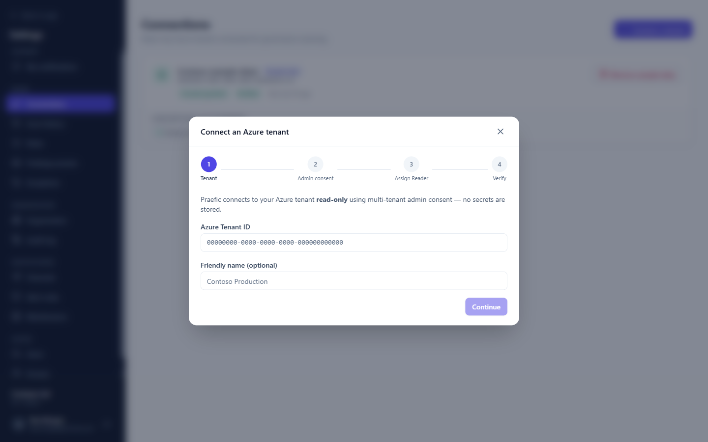 The Connect an Azure tenant wizard